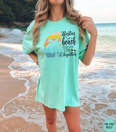 Bestie Matching Comfort Colors Beach Shirts,matching Best Friend Shirts,bestie Tshirt,best Friends Gifts,girls Weekend Shirts,girls Trip - Etsy Beach Cotton T-shirt With Slogan, Cute Beach Tops For Vacation, Cute Vacation Tops With Funny Print, Cute Vacation Tops With Text Print, Cute Summer Beach T-shirt, Cute Crew Neck T-shirt For Beach Season, Cute Tops For Beach Vacation, Cute Tops For Beach Season Vacation, Fun Cotton Tops For Vacation