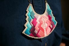 Statement bib necklace geometric tribal art by AnAstridEndeavor Statement Bib Necklace, Handmade Jewelry Diy, Statement Pendant, Modern Jewelry, Make And Sell, Etsy Australia, Hand Embroidered, My Jewellery, Baby Shoes