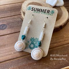 Bohemian Dangle Jewelry For Beach Season, Handmade Turquoise Jewelry For Beach Season, Handmade Sterling Silver Shell For Beach, Turquoise Earrings For Vacation In Summer, Turquoise Bohemian Earrings For Beach, Bohemian Turquoise Earrings For Beach, Bohemian Drop Earrings For Beach Season, Summer Turquoise Shell Jewelry, Bohemian Shell Earrings For Beach Season