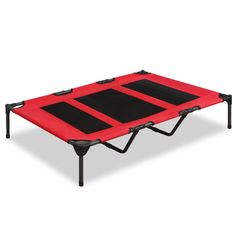 a red and black folding bed frame