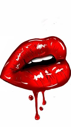 a drawing of a red lips with dripping blood