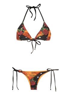 black/multicolour Bikini top: patchwork design rose print triangle cup halterneck tie fastening rear tie fastening Bikini bottoms: patchwork design rose print Brazilian style side tie fastening Be mindful to try on swimwear over your own garments. Aesthetic Bikinis 90s, Pretty Swimwear, Swimsuit Inspo, Brazilian Style, Print Swimwear, Shirt Print Design, Cute Swimsuits, Rose Pattern, Rose Print