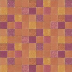 an orange and purple tiled wall with different colors