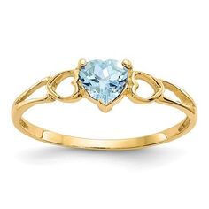 14KT White or Yellow Gold 5 Millimeter 0.40 Carat Heart Aquamarine Ring. Aquamarine Ring Gold, Topaz Birthstone Ring, Aquamarine Birthstone Ring, Birthstone Band, Heart Promise Rings, Aquamarine Birthstone, Garnet Birthstone, Topaz Birthstone, 12 December