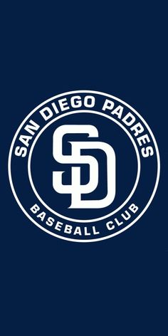 the san diego padres baseball club logo on a dark blue background with white letters that read,