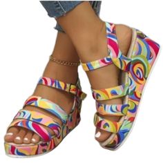 Beautiful Colorful Wedge Sandals Sz 10.5 Colorful Wedges, 1970s Fashion, Womens Shoes Wedges, Wedge Sandals, Pink Ladies, Wedges, Size 10, Women Shoes, Sandals