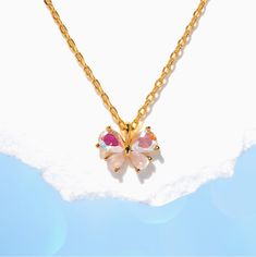 Transform your world with the Kaleidoscope Butterfly Necklace, a playful piece that adds a touch of magic to your everyday style. Delicately crafted to reflect an array of colors, this petite and cute necklace is reminiscent of a rainbow fluttering over your head - it's easy to get lost in its beauty! Multicolor Delicate Jewelry Gift, Pink Butterfly Dainty Necklace, Rainbow Flower-shaped Jewelry For Gifts, Delicate Multicolor Jewelry For Gifts, Dainty Pink Butterfly Necklace For Gift, Dainty Pink Butterfly Necklace As Gift, Dainty Pink Butterfly Necklace As A Gift, Pink Butterfly Charm Necklace For Gift, Cute Butterfly Necklace For Gift