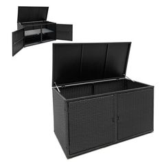 two black storage boxes with doors open