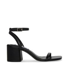 ELEGANT + TIMELESS + CLEAN Thin straps and a short block heel define the AUDRINA sandal's minimalist design. Block heel sandal Ankle strap with buckle closure 2.5 inch heel height Leather upper material Synthetic lining Synthetic sole Imported Short Heels Aesthetic, Black Heels For Prom, Short Heels For Prom, Aesthetic Black Heels, Black Heels Simple, Black Formal Heels, Black Heels Elegant, Black Short Heels, Short High Heels