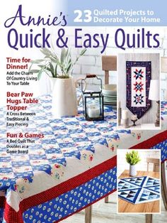 the cover of annie's quick & easy quilts magazine, featuring an image of a table and chairs