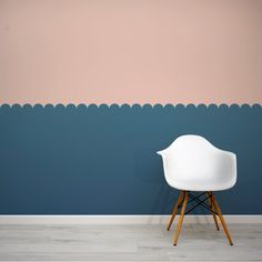 Scallops Wallpaper Mural with White Chair Pink Toddler Rooms, Pink Kids Bedrooms, Blue And Pink Bedroom, Blue Kids Room, Edge Wallpaper, Kids Bedroom Wallpaper, Vinyl Wall Covering, Tree Wall Murals, Turquoise Wallpaper