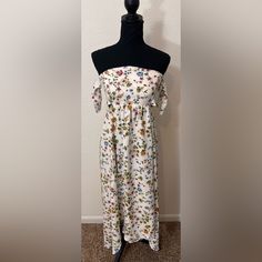 Shein: Nwot Floral Off The Shoulder Maxi Dress. Size Xs New Without Tags Approximate Measurements: Pit To Pit: Can Stretch Up To 18” Due To Elastic / Scrunch Back Length: 44” Casual White Off-shoulder Dress, Casual Off-shoulder White Maxi Dress, Casual White Off-shoulder Maxi Dress, Off-shoulder Cotton Midi Dress For Spring, White Off-shoulder Loose Fit Maxi Dress, Casual Off-shoulder Maxi Dress For Spring, Flowy White Cotton Midi Dress, Fitted White Maxi Dress For Spring, White Flowy Off-shoulder Midi Dress