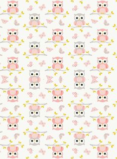 an owl pattern with pink and grey colors on a white background, it is very cute