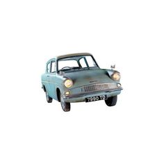 an old blue car is shown on a white background