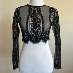 Brand New Shein Black Lace Crop Top Extra Small Goth Lace Top, Kawaii Fairy, Corporate Goth, Tops Shein, Black Lace Crop Top, Pastel Kawaii, Black Lace Tops, Lace Crop Tops, Shein Tops