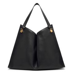 Black leather shoulder bag from The Row. The Alexia bag is made of polished saddle leather with an interior tie closure, flat handles along with an architectural draping to create volume.Measurements: L43.5 x H29.5 x W15 cmMade in Italy Sleek Shoulder Bag With Detachable Strap And Tote Shape, Sleek Tote Shoulder Bag With Detachable Strap, Luxury Structured Shoulder Bag With Leather Handles, Structured Soft Leather Bags, Modern Structured Bags In Soft Leather, Chic Hobo Bag With Round Handle For Office, Structured Bags With Removable Pouch, Versatile Structured Soft Leather Bag, Modern Structured Soft Leather Bag