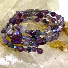 Purples, Pinks And Violets: Spring Wrap Bracelet - Some Iridescent Beads, Others Opaque. Spring Coil Is Tight Not Lax. Never Worn. Spring Wraps, Color Combos, Womens Jewelry Bracelets, Wrap Bracelet, Pink Purple, Women Jewelry, Bracelet, Beads, Purple