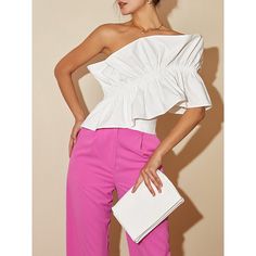 F00162209-102 Romantic Blouses, Frill Tops, Plain Tops, Women Blouses, Asymmetrical Tops, Classy Women, Ruffle Top, Ruffle Trim, Women Clothing