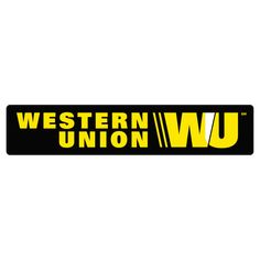 the western union logo is shown on a black and yellow sticker that says western union