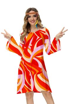 PRICES MAY VARY. Hippie Costume Dress Material - 95% Polyester 5% Spandex. Comfortable And Lightweight, Made of Soft Stretchy Fabric, Suitable for Multiple Occasions. Dress ONLY, other accessories not included. Hippie Dress Features - This Hippie Costume Features V-Neck, Bell Sleeve, Flared Dress Design, And Eye-Catching Retro Floral Printed Fancy Pattern. Everything is Better with This Cute And Vintage Groovy Costume Dress. Groovy Dress Occasions - Not Only Perfect for Retro Parties, Halloween, Dress Masquerade, Gogo Dress, 1970s Disco, Cleaning Fabric, Disco Dress, Hippie Costume, Disco Outfit, Vestidos Vintage, Hippie Dresses