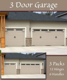 three garage doors with the words 3 door garage on each side and an image of two garage