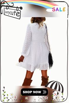 White Swiss Dot V Neck Pleated Long Sleeve Dress Swiss Dot, Mini Dresses, Women Dresses, Sleeve Dress, Dresses Mini, Dresses With Sleeves, Shop Now, Long Sleeve Dress, Dots