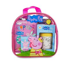 peppa pig backpack with its contents in it