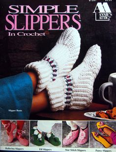 This is a crochet pattern leaflet only.  It is not a kit or a completed project.  The leaflet is from 1997 by Annie's Attic.  It has 14 pages.  It has some shelf wear but overall it is in good used condition. Table Of Contents:  Ballerina Slippers Boot Slipper Socks Bow & Bell Slipper Socks Checkerboard Slippers Elf Slippers Folkloric Slipper Socks Slipper Boots Snowflake Slippers Pansy Slippers Tapestry Slippers Star Stitch Slippers It will be shipped media mail USPS with tracking in a rigid ma Simple Slippers, Elf Slippers, Crochet Slipper Boots, Patron Vintage, Crochet Slipper Pattern, Ballerina Slippers, Vintage Crochet Pattern, Crochet Vintage, Slippers Pattern