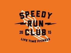 the speedy run club logo on an orange background with black and white lettering that reads,