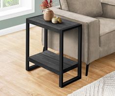 a black end table with a blue sign that says flexshoper as low as $ 10 per week