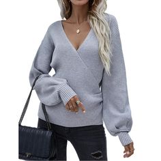 Gray Cross V Neck Knitted Pullover Sweater Knit V-neck Long Sleeve Sweater, Trendy Gray V-neck Sweater For Fall, Gray Knit V-neck Sweater For Spring, Winter Long Sleeve V-neck Sweater, Gray Knit Long Sleeve V-neck Sweater, Long Sleeve V-neck Sweater With Ribbed Cuffs For Fall, Fall V-neck Sweater With Long Sleeves And Ribbed Cuffs, Fall Long Sleeve V-neck Sweater With Ribbed Cuffs, Gray Long Sleeve Knit Top