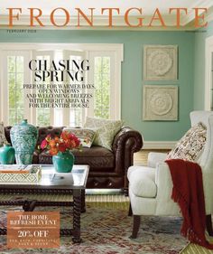 a living room filled with furniture and decor on the cover of frontgater magazine