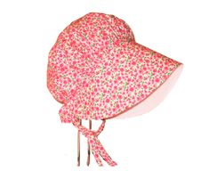 This sweet pink floral baby bonnet will look adorable on an infant, toddler and little girl, and it offers some shade from the sun with its wide brim. There is fabric at the back of the neck for added sun protection.  It will be cute for special occasions, and it's durable enough to wear daily in spring, summer and fall. Sweet for your own little girl, and a special handmade gift.  **This sun hat fits pretty true to the age of baby if she is of average size** I made this sunbonnet using breathab Pink Sun Hat For Spring, One Size Fits Most, Adjustable Pink Sun Hat For Spring, Cute Adjustable Sun Hat For Spring, Pink Adjustable Sun Hat For Spring, Adjustable Sun Hat For Spring Gift, Brimmed Sun Hat For Spring, Handmade Pink Sun Hat For Spring, Spring Gift Adjustable Sun Hat, Spring Sun Hat With Curved Brim