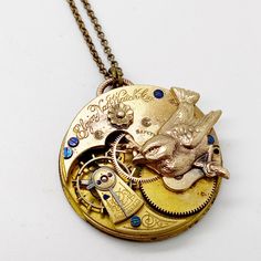 Sparrow Steampunk pocket watch necklace Handcrafted steampunk artistic jewelry The Victorian Magpie Steampunk Necklace - Steampunk Jewelry by the Victorian Magpie Ladies Waltham pocket watch movement featuring a small bird . The Waltham Watch Company, also known as the American Waltham Watch Co. and the American Watch Co., produced about 40 million high quality watches, clocks, speedometers, compasses, time fuses, and other precision instruments between 1850 and 1957. Wikipedia My love for antiq Steampunk Bronze Pocket Watch Gift, Steampunk Bronze Pocket Watch With Locket, Steampunk Engraved Pocket Watch As Gift, Bronze Steampunk Pocket Watch With Locket, Gold Steampunk Pocket Watch With Locket, Steampunk Metal Pocket Watch As A Gift, Steampunk Metal Pocket Watch With Locket, Victorian Antique Gold Pocket Watch For Gift, Victorian Antique Gold Pocket Watch Gift