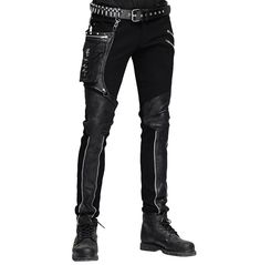 Rebelsmarket mens black pants with black pocket pants 5 Dieselpunk Fashion, Gothic Pants, Leather Hip Bag, Black Punks, Mens Fashion Edgy, Leg Bag, Business Casual Dresses, Style Punk, Mens Pants Fashion