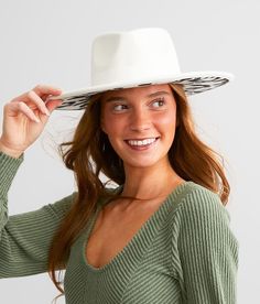 "Lucca Panama Fashion Hat - White , Women's Creme Banded felt hat Interior cinch tie band 4" cow print brim One size fits most. 100% Polyester. Spot clean only. Apparel & Accessories > Clothing Accessories > Hats" White Flat Brim Felt Hat For Spring, Trendy White Hat For Fall, White Winter Fedora For Rodeo, White Fedora For Winter Rodeo, White Fedora For Rodeo In Winter, Spring White Adjustable Felt Hat, White Adjustable Felt Hat For Spring, Adjustable Casual Felt Hat For Kentucky Derby, White Wide Brim Felt Hat For Spring