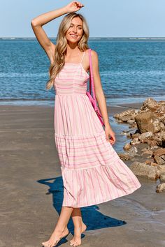 Celebrate warm days with our Pink Variegated Stripe Square Neck Maxi Dress. This delightful dress features a playful mix of pink variegated stripes that add a pop of color and visual interest. The square neckline complements the elongated silhouette, making it a perfect choice for beach outings, casual gatherings, or just a leisurely day out. Product code: CAA05A4E127DC Features:  Woven Square neckline Sleeveless Maxi Pattern: Stripes Wash Method: Regular Wash Material: 100%POLYESTER. Square Neck Maxi Dress, Maxi Pattern, Make Memories, Square Necklines, Square Neckline, Square Neck, Cardigans, Color Pop, Women's Clothing