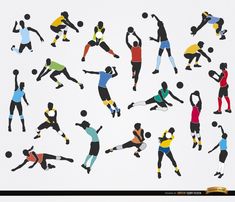 an image of people playing soccer in different colors and sizes on a white background with black border