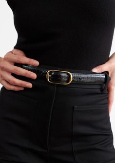 Nili Lotan's Reine Belt is a 25mm straight belt in embossed Italian leather with a solid brass buckle in antique gold finish. A classy and elegant piece to add to any outfit. 100% Italian Croc Embossed Leather Size 75: 75cm to 3rd hole, total length is 90cmTotal Length: 35" Size 80: 80cm to 3rd hole, total length is 95cm Total Length: 37" Size 85: 85cm to 3rd hole, total length is 100 cm Total Length: 39'' Spot clean only Made in Italy Nili Lotan, Jean Top, Belt Black, Brass Buckle, Knit Tank, Short Jumpsuit, Leather Care, Knit Tanks, Active Wear Tops