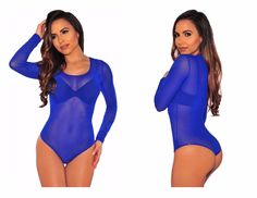 This super sexy sheer mesh bodysuit is hot, hot, hot. Featuring long sleeves and your choice of o-neck or mock turtleneck; this bodysuit pairs perfectly with jeans, pants, shorts or skirts and a bandeau top underneath for the perfect look. Made with a blend of polyester, spandex and mesh and comes in five fabulous colors from which to choose. Fall Nylon Stretch Bodysuit, Trendy Sheer Fitted Bodysuit, Stretch Mesh Long Sleeve Bodysuit, Sheer Mesh Long Sleeve Bodysuit, Trendy Stretch Mesh Bodysuit, Blue Long Sleeve Bodysuit For Club, High Stretch Bodysuit With Long Mesh Sleeves, High Stretch Bodysuit With Sheer Sleeves For Night Out, Trendy Sheer Stretch Bodysuit