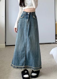 Boutique Blue Pockets Patchwork Maxi Skirt Summer Demin Skirt Long, Jeans Long Skirt Outfit Summer, Jean Skirt Maxi, Maxi Skirt Jeans, Skirt Jeans Outfit, Cute Skirt Outfit, Long Jean Skirts, Maxi Skirt Design, Jeans Maxi Skirt