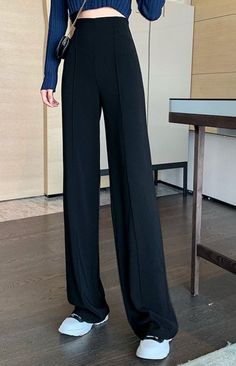 Black High Waist Loose Wide Leg Pants. This pants will make you look very elegant and feminine. The features of this pants are the following: wide leg, black color. Solid Non-stretch High-waisted Wide Leg Pants, Non-stretch High-waisted Wide Leg Pants, Elegant Solid Color Pants For Night Out, Non-stretch Straight Dress Pants, Elegant Non-stretch Solid Color Wide Leg Pants, Full Length Business Casual Pants, Trendy Full Length Office Pants, Trendy Full Length Pants For Office, Trendy Full-length Office Pants