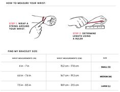 the instructions for how to measure your wrist and hand with measurements on each side,