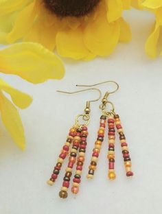 Tasha ER054, Pretty Earrings with Fall Color Glass Seed Bead Dangles. Makes a Unique Fall Gift or Something Special for Yourself! Every Woman Deserves to Sparkle! Seed Bead Earrings Fall, Fall Earrings Diy Beads, Fall Handmade Jewelry, Fall Earrings Beaded, Fall Earring Ideas, Diy Fall Jewelry, Fall Seed Bead Earrings, Fall Seed Bead Jewelry, Fall Jewelry Diy