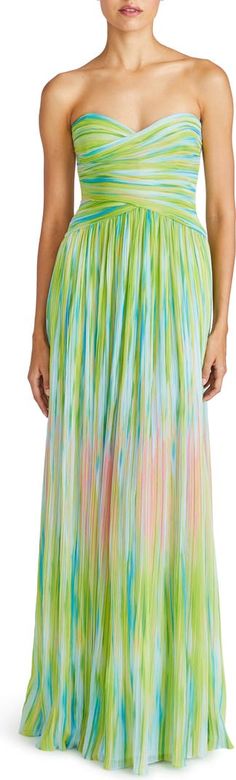 ML Monique Lhuillier Mila Pleated Print Strapless Chiffon Gown | Nordstrom Prom Dress Inspo, School Dance Dresses, Guest Attire, Prom Dress Inspiration, Wedding Attire Guest, Pretty Prom Dresses, Ruched Bodice, Chiffon Gown, Maxi Dress Formal