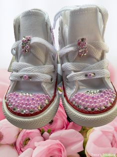 Pink High-top Sneakers With Rhinestones, Pink Bedazzled Low-top Sneakers, Pink High-top Sneakers For Party, Pink Embellished Sneakers For Party, Pink Embellished Low-top Sneakers, Pink Embellished Round Toe Sneakers, Pink Low-top Bling Sneakers, Pink Bling Low-top Sneakers, Pink Embellished Sneakers With Round Toe