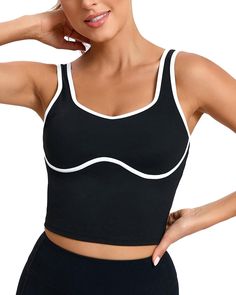 PRICES MAY VARY. [Color-Blocked Longline Sports Bra] Step into nostalgia with our trendy and cool Running Girl sports bras for women that features contrasting trim along the straps,sides, hem, and chest. This unique design of this workout tops adds a touch of 90s retro vibe to your outfit, perfect for casual outings, music festivals, or hanging out with friends, keeping you looking effortlessly chic and trendy. [Color-Blocked Longline Sports Bra] Step into nostalgia with our trendy and cool Runn Top Designs For Women, Running Girl, White Tank Top Women, Sports Bra Design, Girls Sports Bras, Built In Shelf, 90s Retro, Contrasting Trim, Padded Sports Bra