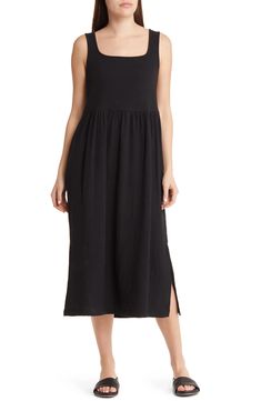 Madewell Mixed Media Tank Dress | Nordstrom Black Tank Dress, Rock A, Free Fabric, Cotton Knit, Nordstrom Dresses, Tank Dress, Square Neck, Madewell, Knee Length