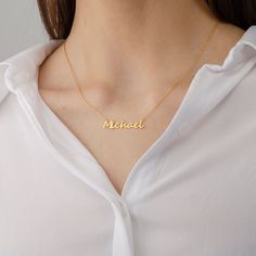 "Gold Name Necklace, Mother's Day gifts , Perfect Personalized Gift For Her * Material: High Quality Solid 925 Sterling Silver * Finish: Sterling Silver ∙ 18K Gold ∙ Rose Gold * All our jewelry is made by hand with Love STERLING SILVER 925 We use real Sterling Silver 925 How to customize Order? 1) Select Color 2) Select Chain length 3) Click \"Add to Cart\" 3) Will need work name or letters write to the text box (like: Alis ♥ Laura -S♥G ) 4) Checkout 5) Complete order Shipping & Package * Yo Minimalist Sterling Silver Name Necklace For Birthday, Minimalist Sterling Silver Name Necklace As Birthday Gift, Classic Necklace With Custom Name As Gift, Classic Necklace With Custom Name For Gift, Sterling Silver Nameplate Necklace For Birthday, Sterling Silver Nameplate Necklace For Birthday Gift, Classic Name Necklace For Gift, Classic Nameplate Charm Necklace As Gift, Classic Nameplate Charm Necklace For Gift