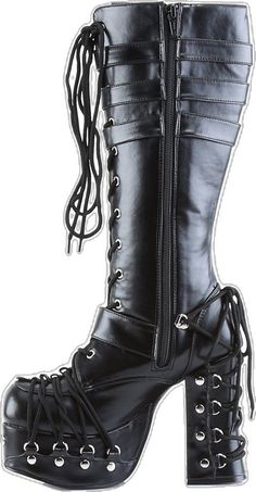 Gothic Lace-up Boots For Concert, Edgy Black Lace-up Boots, Edgy Black Lace-up Boots With Front Fastening, Black Gothic Faux Leather Lace-up Boots, Alternative Lace-up Leather Boots, Gothic High-top Faux Leather Boots, Gothic Leather Boots With Grommets, Gothic Knee-high Lace-up Boots For Alternative Fashion, Gothic Lace-up Boots